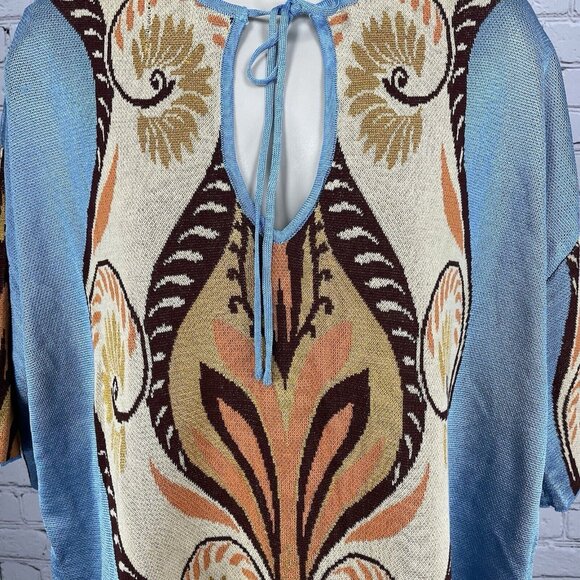 Zara Blue Multicolor Pullover Short Sleeve Soft Poncho Sweater Size Medium M - Picture 6 of 7